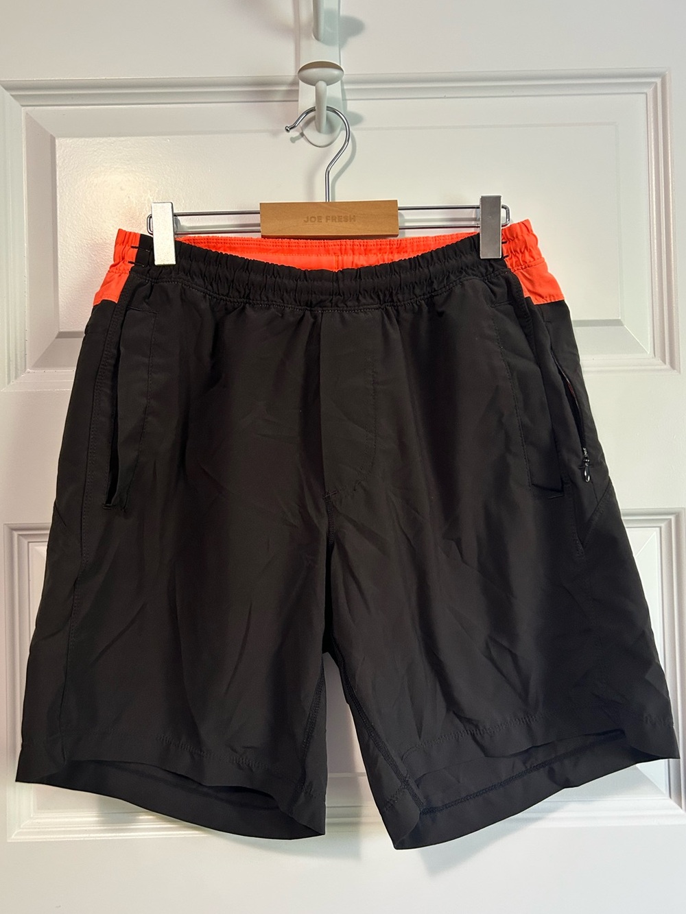 Birddogs Black Athletic Shorts with Bright Orange Waistband